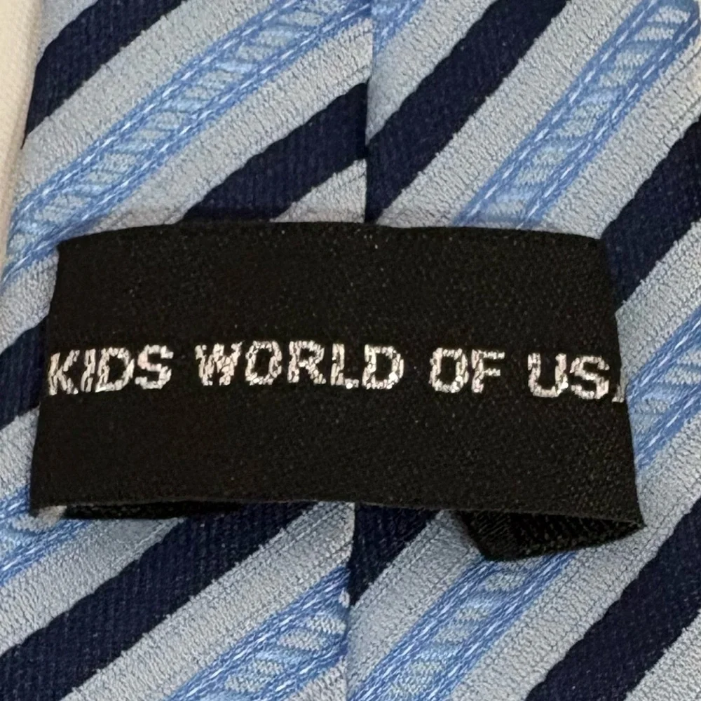 IZod Boys pre-tied neckties green blue plaid and Kids World blue white striped‎